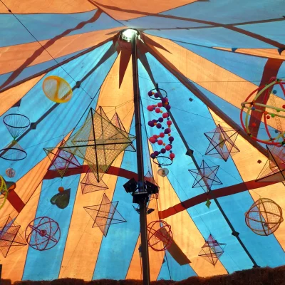 Hexagonal Circus Tent, by day - &copy;Funky String Fings