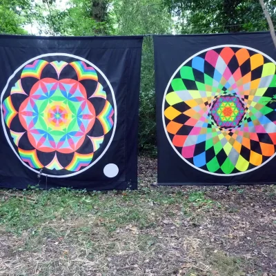 Rainbow Seed of Life & Flower of Life Ellipsed - &copy;Funky String Fings